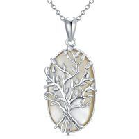 TOUPOP 925 Sterling Silver Mother Of Pearl Tree Of Life Pendant Necklace-undefined