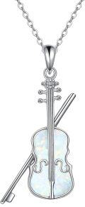 wholesale 925 Sterling Silver Opal Violin Bow Pendant Necklace for Women-0-0