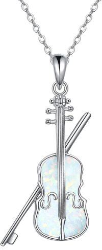 wholesale 925 Sterling Silver Opal Violin Bow Pendant Necklace for Women-white opal