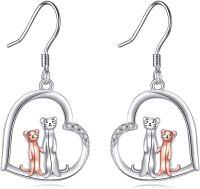 wholesale 925 Sterling Silver Animal Family Heart-Shaped Dangle Drop Earrings for Women-Ferret