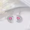 TOUPOP Sterling Silver Pink Tourmaline Celtic Moon Drop Dangle Earrings-0-4
