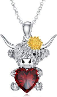 wholesale Metal Stone Highland Cow Pendant Necklace w Heart Birthstone Women s Gift-January