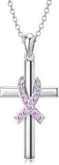 wholesale 925 Sterling Silver Pink Ribbon Butterfly Dragonfly Cross Pendant Necklace for Breast Cancer Awareness Survivors Gift-0-0