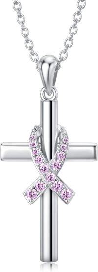 wholesale 925 Sterling Silver Pink Ribbon Butterfly Dragonfly Cross Pendant Necklace for Breast Cancer Awareness Survivors Gift-Cross Pink Ribbon