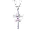 wholesale 925 Sterling Silver Pink Ribbon Butterfly Dragonfly Cross Pendant Necklace for Breast Cancer Awareness Survivors Gift-0-0