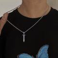wholesale 925 Sterling Silver Blue Crystal Sword Pendant Necklace  for Men-0-2