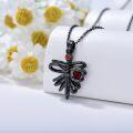 wholesale Black 925 Sterling Silver Red Heart Dragonfly Pendant Necklace for Women and Men-0-5