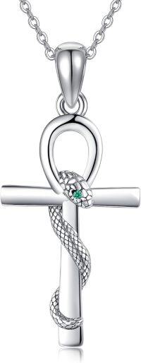 wholesale 925 Sterling Silver Cross with Green Crystal Snake Pendant Necklace for Women and Girls-Snake-B