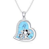 wholesale 925 Sterling Silver Mom Heart Shape Animal Pendant Necklaces for Women Girls Family Love Gift-05-14-Cow-Turquoise