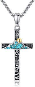 wholesale 925 Sterling Silver Cross Pendant with Turquoise and Black Stone Inlay - Religious Jewelry for Women & Men-0-0