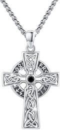 wholesale 925 Sterling Silver Celtic Knot Cross Pendant with Black Onyx Gemstone Norse Valknut Amulet Necklace for Men & Women -0-0
