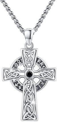 wholesale 925 Sterling Silver Celtic Knot Cross Pendant with Black Onyx Gemstone Norse Valknut Amulet Necklace for Men & Women -Celtic Cross