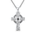 wholesale 925 Sterling Silver Celtic Knot Cross Pendant with Black Onyx Gemstone Norse Valknut Amulet Necklace for Men & Women -0-0