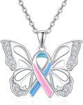 wholesale 925 Sterling Silver Pink & Blue Ribbon Butterfly Pendant Necklaces - PTSD Awareness s for Women-0-0