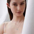 wholesale 925 Sterling Silver Filigree Cubic Zirconia Cross Pendant Necklace for Women-0-3