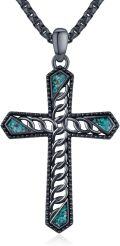 wholesale 925 Sterling Silver Turquoise Inlay Celtic Knot Cross Pendant Necklace for Men & Women-0-0