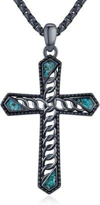 wholesale 925 Sterling Silver Turquoise Inlay Celtic Knot Cross Pendant Necklace for Men & Women-Hollow Cross Necklace