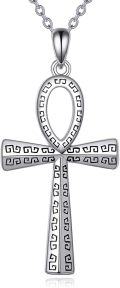 wholesale 925 Sterling Silver Egyptian Ankh Cross Pendant Necklace with Greek Key Design-0-0