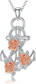 wholesale 925 Sterling Silver Anchor Rose Pendant Necklace for Women Gifts-0-0