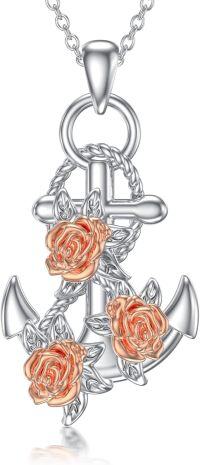 wholesale 925 Sterling Silver Anchor Rose Pendant Necklace for Women Gifts-Anchor Rose