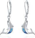wholesale 925 Sterling Silver Blue Crystal Dolphins Leverback Drop Earrings-0-0