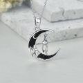 wholesale 925 Sterling Silver Crescent Moon Pendant with Black Enamel and Dangling Cat Charm Necklace-0-4