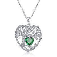 TOUPOP Sterling Silver Emerald Tree Of Life Pendant Necklace-undefined