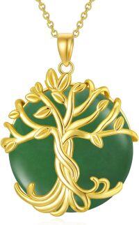 wholesale 14K Gold Sterling Silver Jade Tree of Life Necklace for Women-1A-Tree of Life-Gold-Green Jade-1A-Tree of Life-Gold-Green Jade