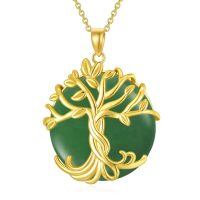 wholesale 925 Sterling Silver Tree Of Life Pendant Necklace Wholesale With Green Gemstone-1A-Tree of Life-Gold-Green Jade-1A-Tree of Life-Gold-Green Jade