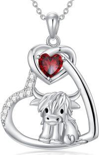 wholesale 925 Sterling Silver Garnet & Cubic Zirconia Scottish Highland Cow Heart Necklace for Women Gifts from Scotland-Cow Heart-Garnet