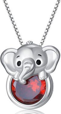 wholesale 925 Sterling Silver Birthstone Elephant Pendant Necklace for Women-January - Garnet