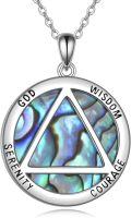 wholesale 925 Sterling Silver Abalone Shell Serenity Courage Wisdom Recovery Symbol Pendant Necklace-0-0