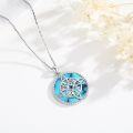 wholesale 925 Sterling Silver Round Celtic Knot Pendant with Blue Stone and Charms Necklace-0-3