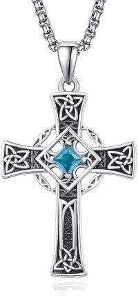 wholesale Sterling Silver Garnet Celtic Cross Necklace for Men 22 +2 Chain-Silver-March