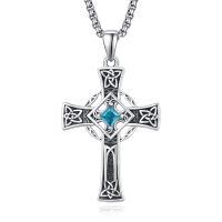 wholesale 925 Sterling Silver Garnet Celtic Cross Necklace for Men 22 +2 Chain-Silver-March