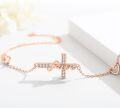 wholesale Rose Gold 925 Sterling Silver Faith Cross Bracelet - Christian Religious Jewelry - Adjustable Size Confirmation Gift for Women & Girls-0-1