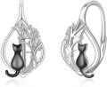 wholesale 925 Sterling Silver Cat Tree of Life Leverback Hoop Earrings-0-0