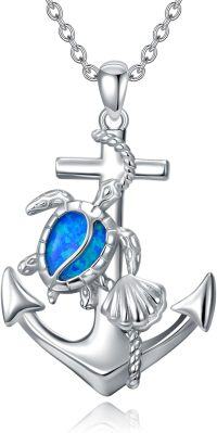 wholesale 925 Sterling Silver Sea Turtle Anchor Necklace with Blue Opal Stone Ocean Jewelry for Women Men Beach Gifts-Sea Turtle