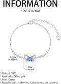 wholesale 925 Sterling Silver Blue Crystal Butterfly Adjustable Bracelet for Women Girls Gifts-0-3