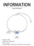 wholesale 925 Sterling Silver Blue Crystal Butterfly Adjustable Bracelet for Women Girls Gifts-0-3