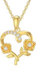 wholesale 14K Gold Heart & Rose Flower Pendant Necklace for Women - 18 Inches Chain Length-0-0