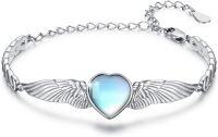 wholesale 925 Sterling Silver Birthstone Angel Wings Heart Bracelet for Women Mother s Day Gift-June