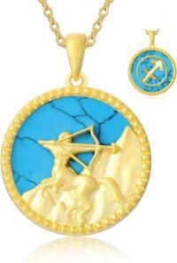 wholesale 18K Gold Plated Sterling Silver Synthetic Blue Turquoise Zodiac Necklace for Women-12-Sagittarius(1222-0119)