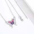 wholesale 925 Sterling Silver Glitter Pink Purple Opal Butterfly Pendant Necklace s for Women Girls-0-3