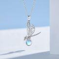 wholesale 925 Sterling Silver Blue Moonstone and Turquoise Dragonfly Pendant Necklace for Women-0-2