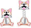 wholesale 925 Sterling Silver Hypoallergenic Corgi Dog Stud Earrings Pink Gold Tone-0-0