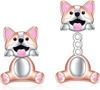 wholesale 925 Sterling Silver Hypoallergenic Corgi Dog Stud Earrings Pink Gold Tone-Corgi