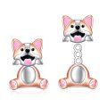 wholesale 925 Sterling Silver Hypoallergenic Corgi Dog Stud Earrings Pink Gold Tone-0-0