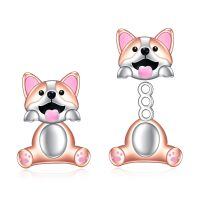 wholesale 925 Sterling Silver Hypoallergenic Corgi Dog Stud Earrings Pink Gold Tone-Corgi