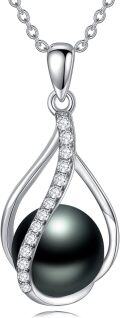 wholesale 925 Sterling Silver Black Pearl Pendant Necklace with Infinity Leaf Design and Cubic Zirconia - Valentines Day & Mothers Day Gifts for Her-0-0
